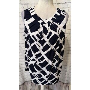 Susan Graver QVC Sleeveless Blouse Top Size Large Black & White Print